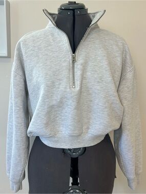 Dynamite Half Zip Sweatshirt | Heather Grey Minimalist Pullover | Medium